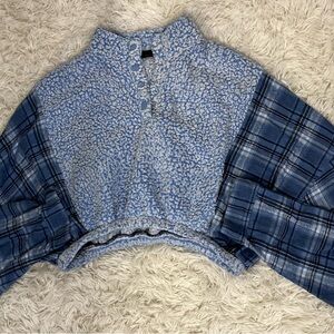 Blue Plaid and Sherpa Cropped long sleeve